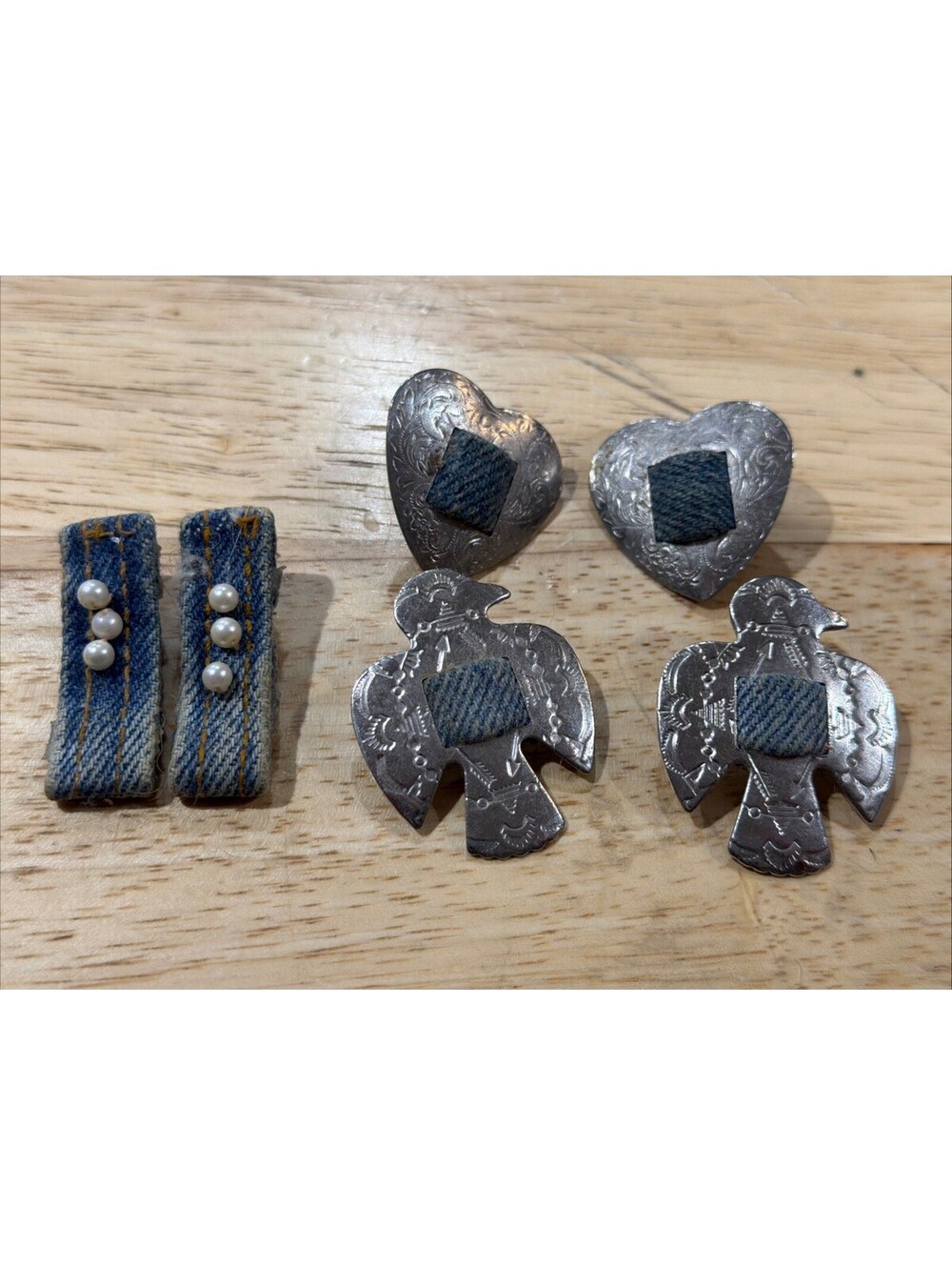 Handmade Denim Southwest Theme Eagle Belt Loop Ear Rings (3) Sets